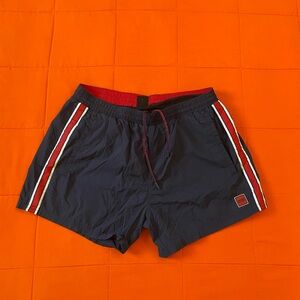 Hugo Boss Swim Shorts Mens Large Lined Trunks Logo Spellout Blue